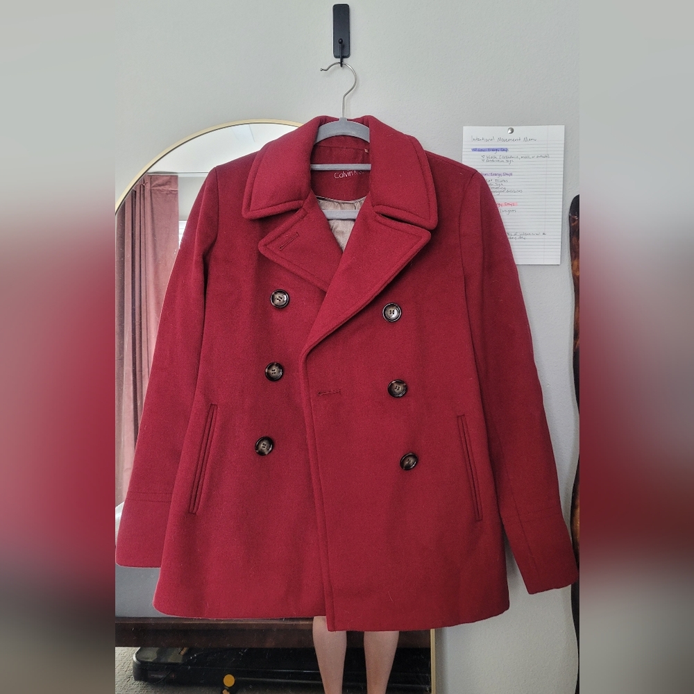 Calvin Kline Red Wool Peacoat (S)